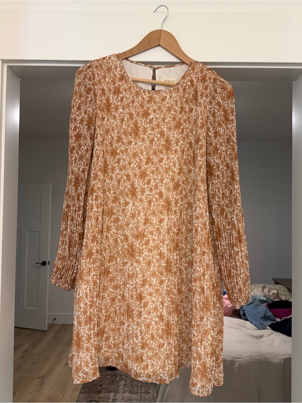 Roolee Tan & White Floral Mini Dress